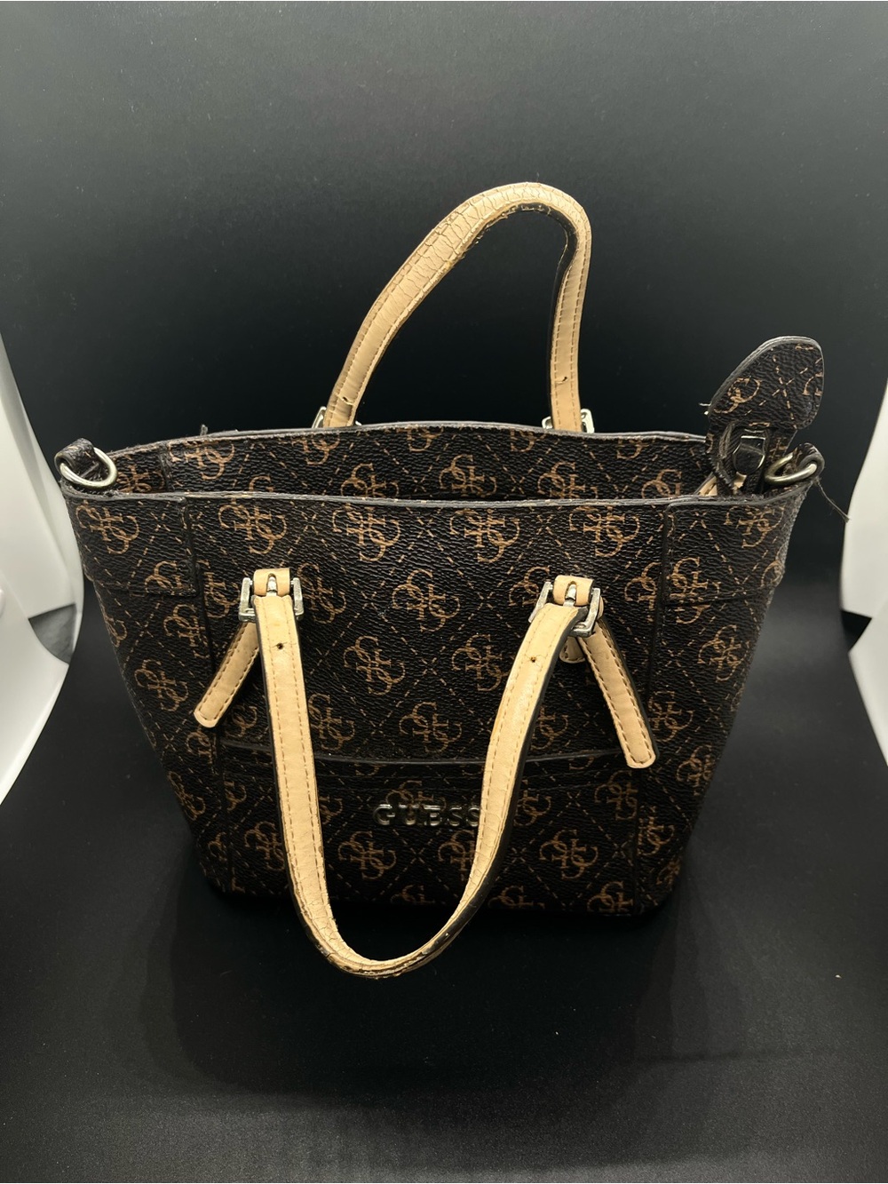GUESS Brown Logo Tote with Tan Handles